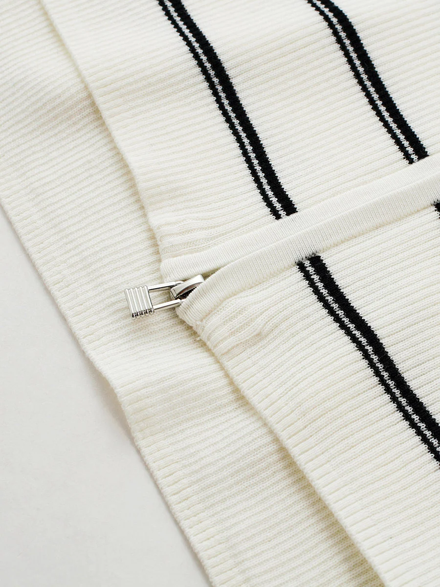 Women's Striped Ribbed Knit Faux  2-in-1 Zip Cardigan - Image 13