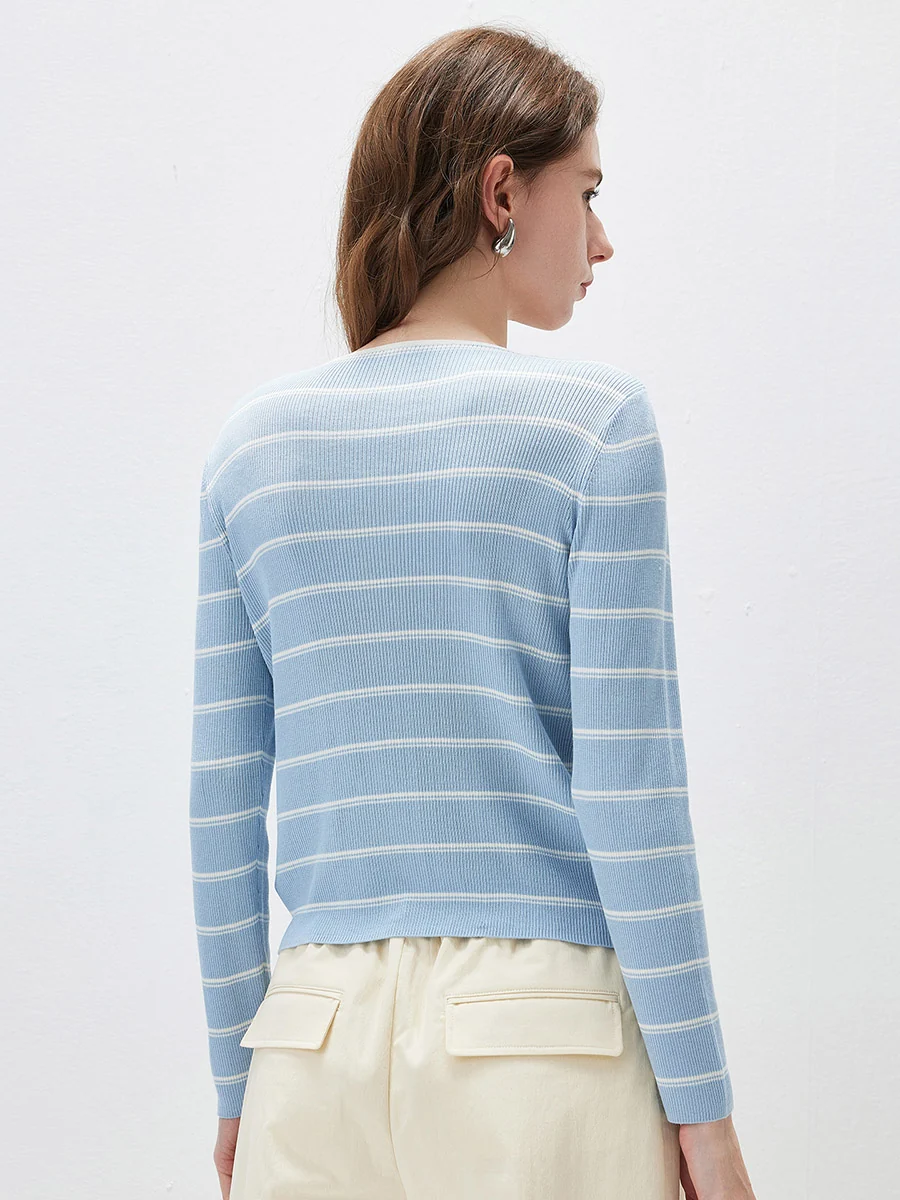 Women's Striped Ribbed Knit Faux  2-in-1 Zip Cardigan - Image 23