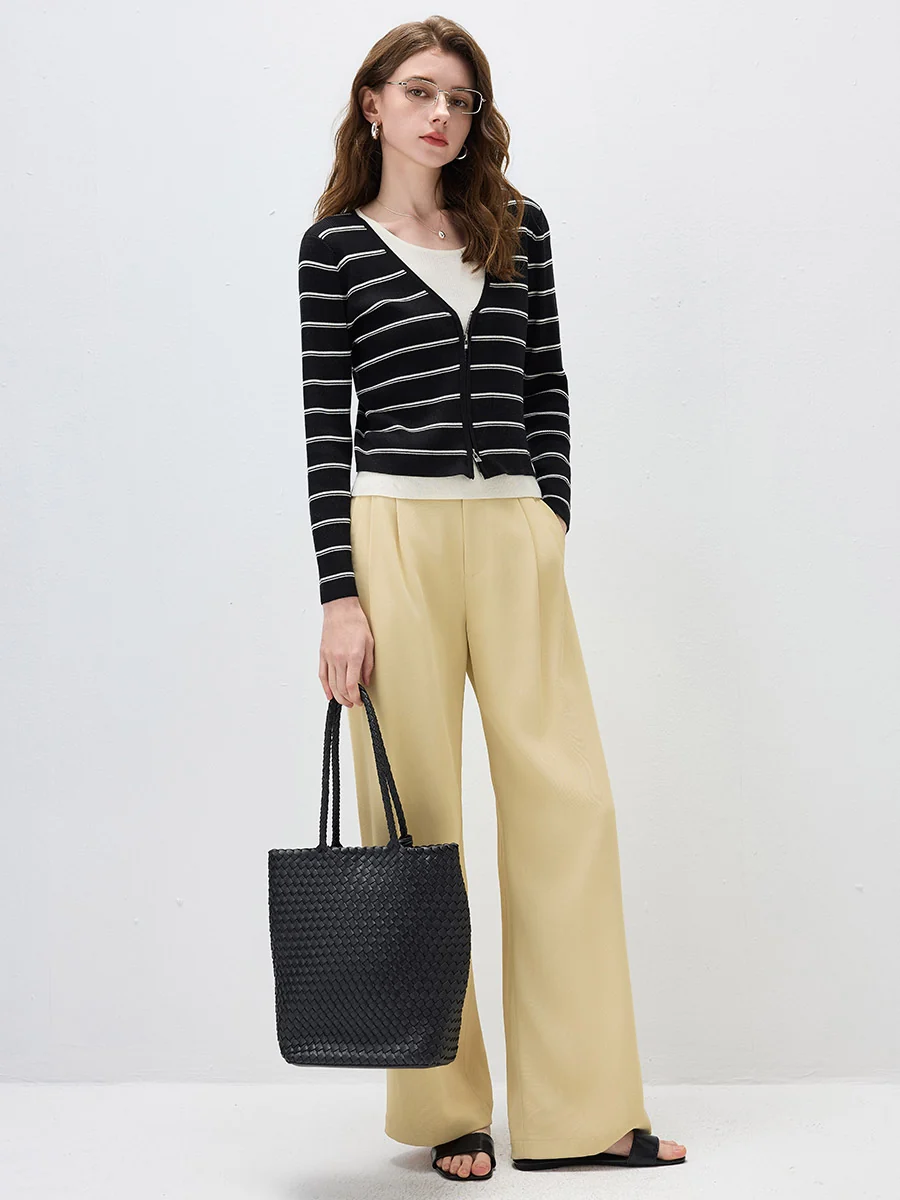 Women's Striped Ribbed Knit Faux  2-in-1 Zip Cardigan - Image 30
