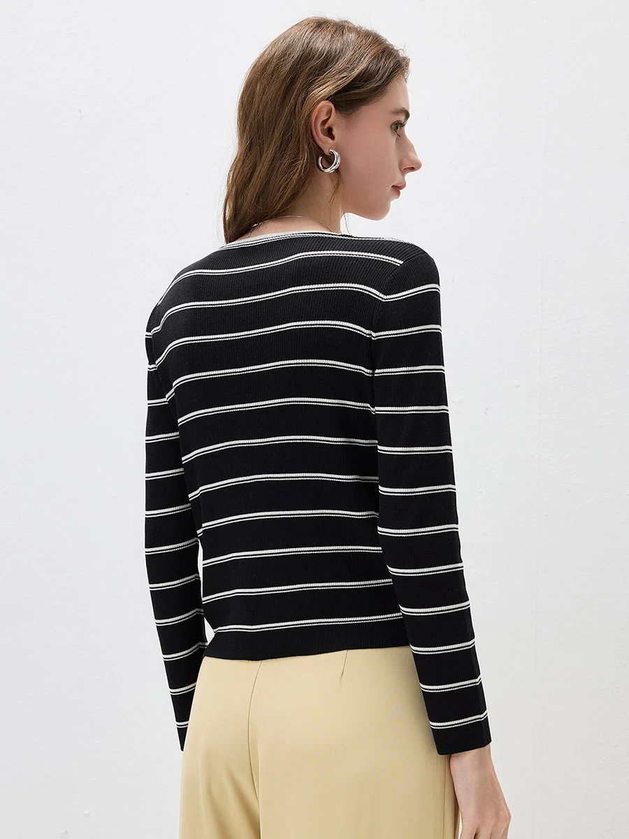 Women's Striped Ribbed Knit Faux  2-in-1 Zip Cardigan - Image 37