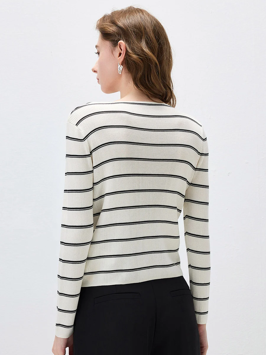Women's Striped Ribbed Knit Faux  2-in-1 Zip Cardigan - Image 9