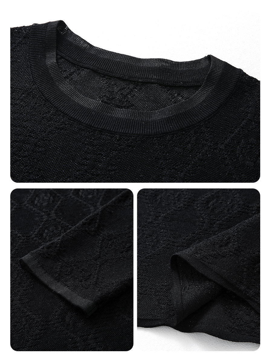Women's Textured Sheer Knit Round Neck Sweater - Image 10