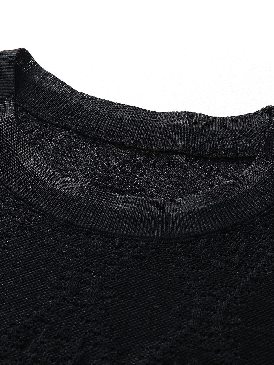 Women's Textured Sheer Knit Round Neck Sweater - Image 11