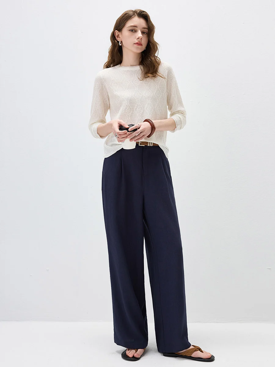 Women's Textured Sheer Knit Round Neck Sweater - Image 16