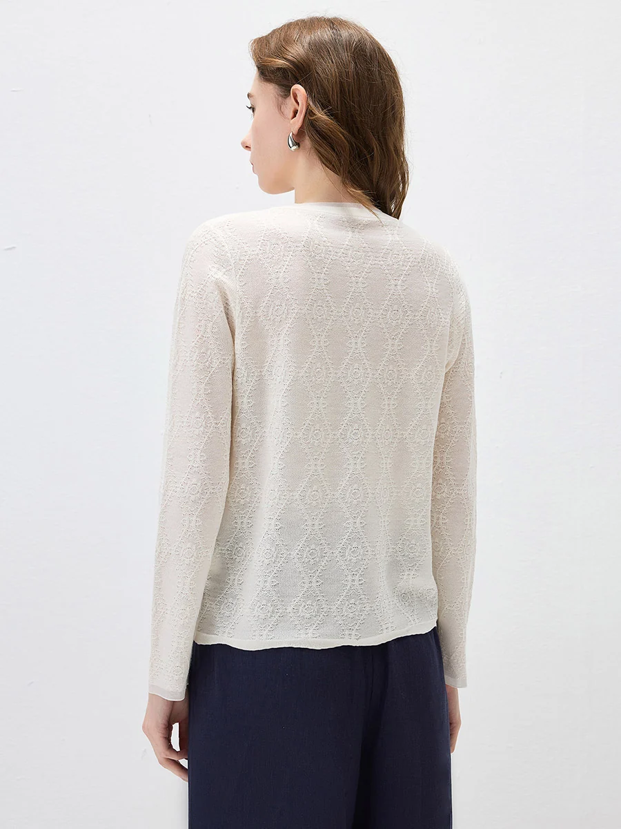Women's Textured Sheer Knit Round Neck Sweater - Image 24