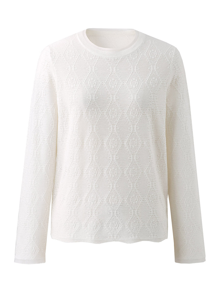 Women's Textured Sheer Knit Round Neck Sweater - Image 25