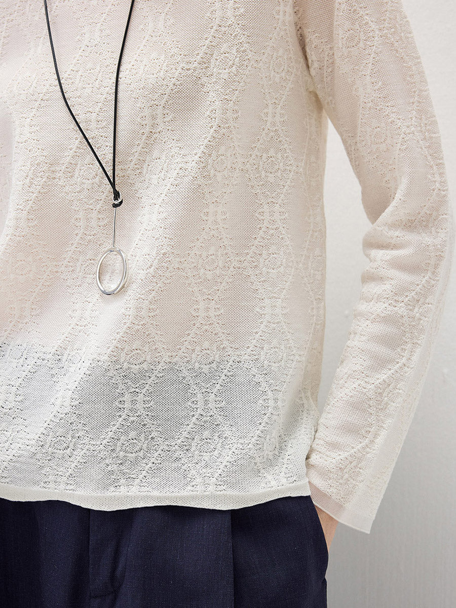 Women's Textured Sheer Knit Round Neck Sweater - Image 27