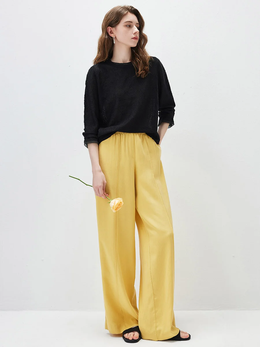 Women's Textured Sheer Knit Round Neck Sweater - Image 3