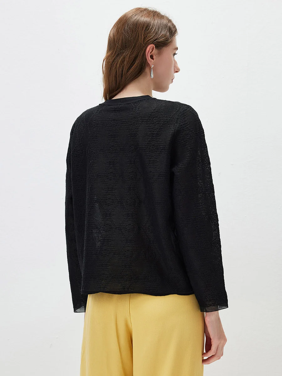 Women's Textured Sheer Knit Round Neck Sweater - Image 8